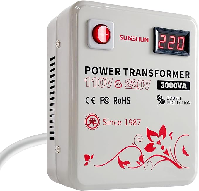SUNSHUN Step Up Transformer 110v to 220v, 3000W Step Up Voltage Converter 110 to 220 Volt for 220v-240v Europe Asia Appliance Used in US with Voltage Display