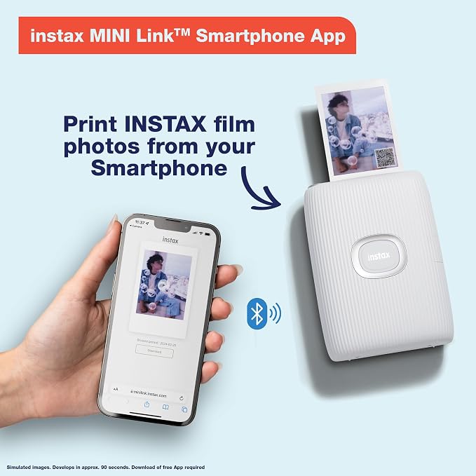 Fujifilm Instax Mini Link 2 Smartphone Photo Printer, Wireless, Portable, and Lightweight Instant Film Printer, Bluetooth, Compatible on iPhone IOS or Android Devices - Clay White (Renewed)