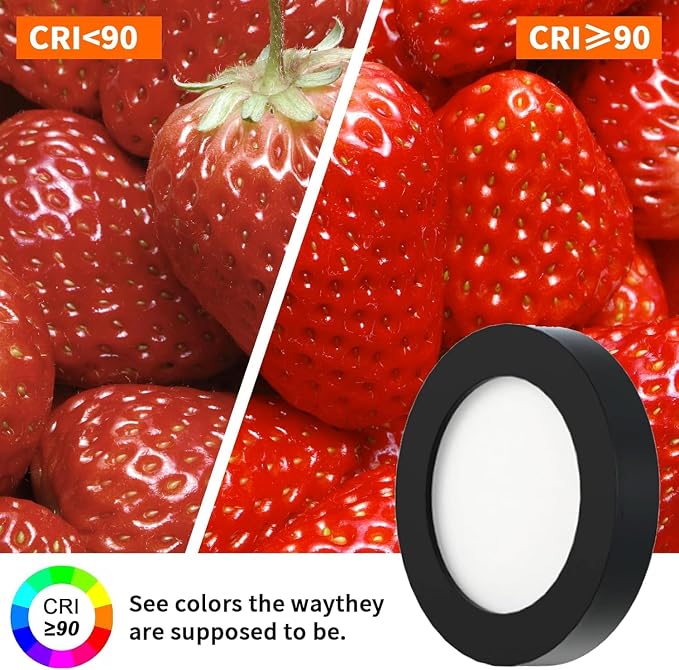 VST Under Cabinet Lights CCT 3000K-6500K, LED Puck Light Color Temperature and Brightness Adjustable with Touch Remote Dimmer ETL-Listed LED Driver for Drawer Wardrobe Kitchen (10Pcs Black)