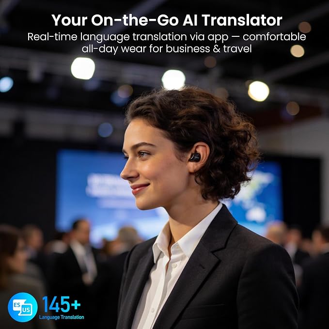 TOZO T18 AI Translation Wireless Earbuds Real-Time, IPX8 Waterproof Bluetooth Headphones, 4 Mic Clear Calls, 80H Playtime, Wireless Charging Case, Stereo Bass, 32 Customized EQ via App