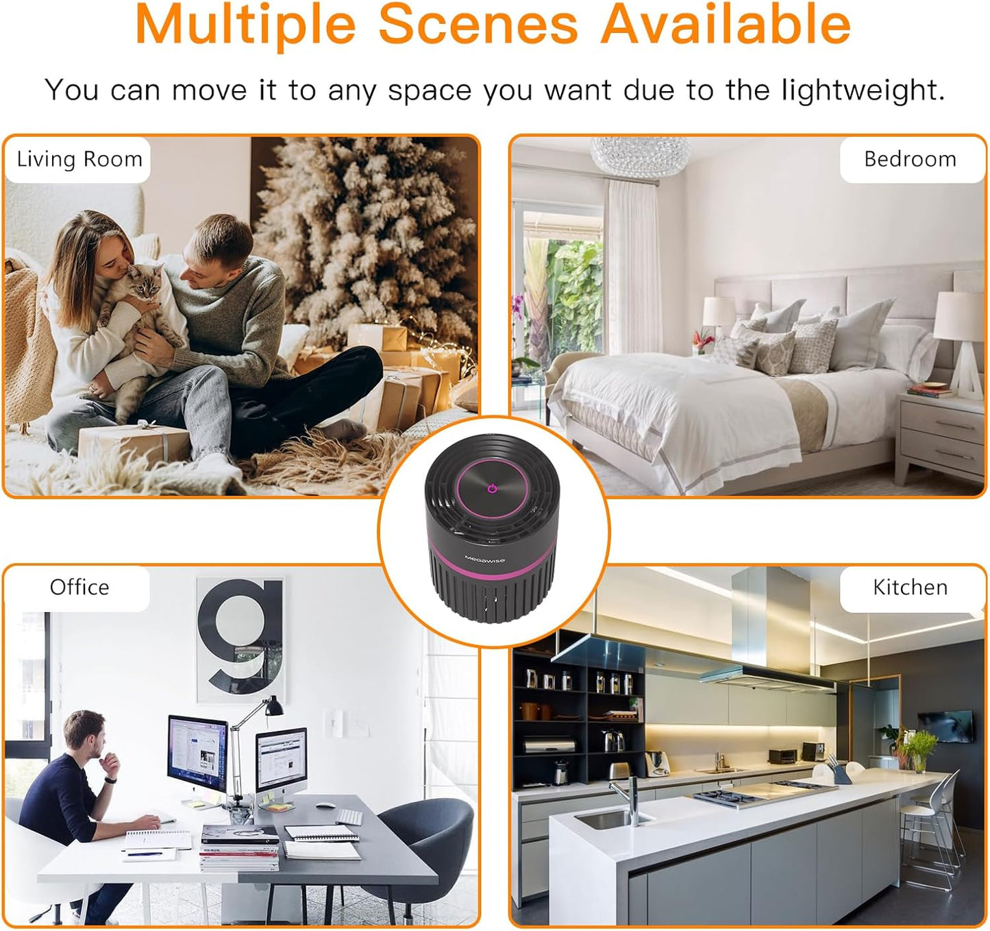 MEGAWISE Office Air Purifier with 3-in-1 HEPA Filter Desktop Air Cleaner for Smoke, Dust, Pollen, Pet Dander, HEPA Air Purifier for Home and Bedroom, 100% Ozone Free (Available for California)