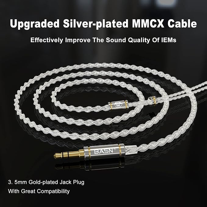 BASN MMCX in-Ear Monitors with Sound Isolation, Triple Driver Musicians HiFi Stereo IEMs Headphones with Upgraded Detachable Cables (Forest Green)