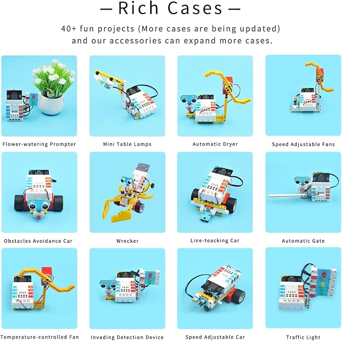 ELECFREAKS microbit Nezha Inventor Kit Planet X Starter Sensors with 40+ Learning Projects and 400+ Bricks, Micro:bit NeZha Expansion Board with 900mAh Lithium Battery(Without Micro:bit)