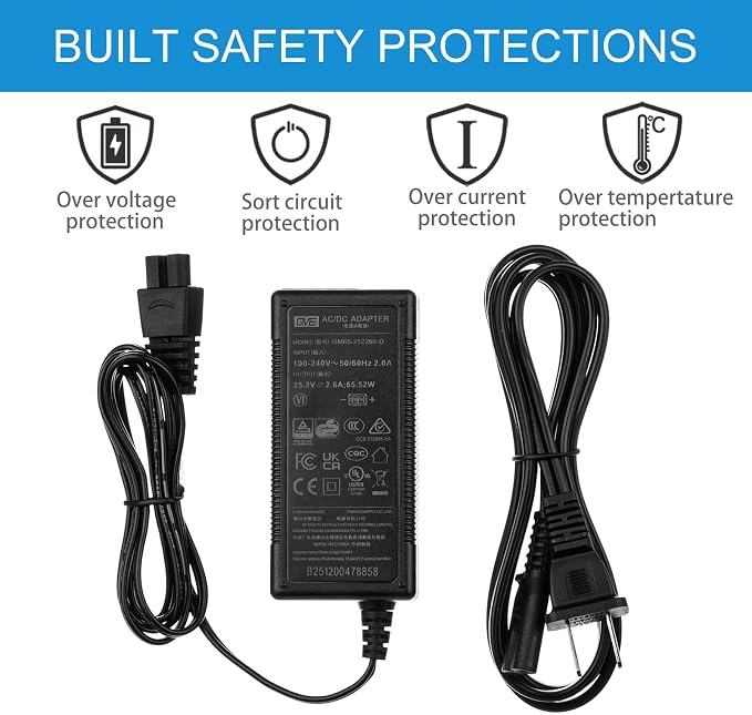 25.2V 2.6A Charger AC Adapter GM65-252260-D for WYBOT C1 Pro C1 MAX Robotic Pool Vacuum Cleaner