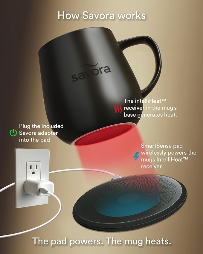12oz IntelliHeat™ Coffee Mug | Barista’s Choice | Exclusive Wireless SmartSense Pad | Maintains Perfect 135°F | Hand-Crafted Ceramic Mug & Lid | for Tea Drinkers | Backed for Life - Black