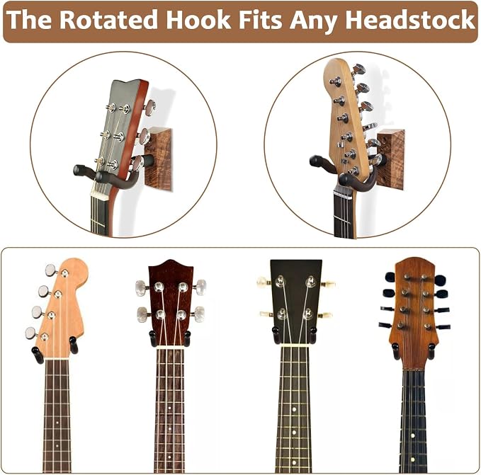 SNIGJAT 2 Pack Hardwood V-Shaped Guitar Holder Wall Mount - Hangs Acoustic, Electric & Bass Guitars