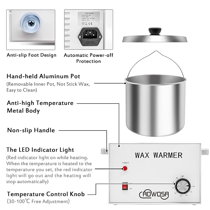 Large Single Waxing Warmer Professional 3L Electric Wax Heater Machine Hold 5.5 Lbs for Hair Removal, Large Wax Pot Paraffin Facial Skin Body SPA Salon Equipment with 100 Sticks