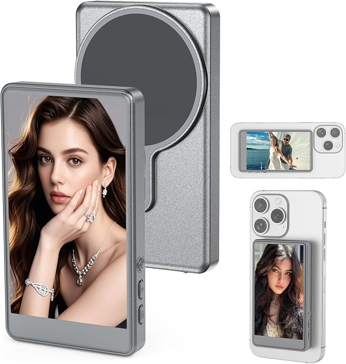 Vlog Selfie Monitor Screen for Phone, Rear Camera for Selfie Vlog Live Stream, Magnetic Mount for MagSafe, Wireless Connection Compatible with iPhone(NOT Support 17) (4 inch)