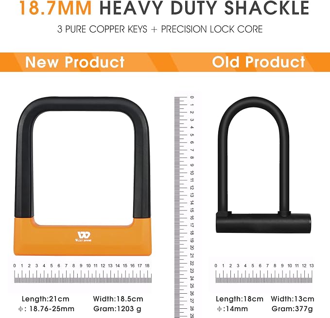 Anti Theft Heavy Duty Bicycle U Lock with 3 Keys, 18.76mm, Black, 5.32 in Width Inside Dimension