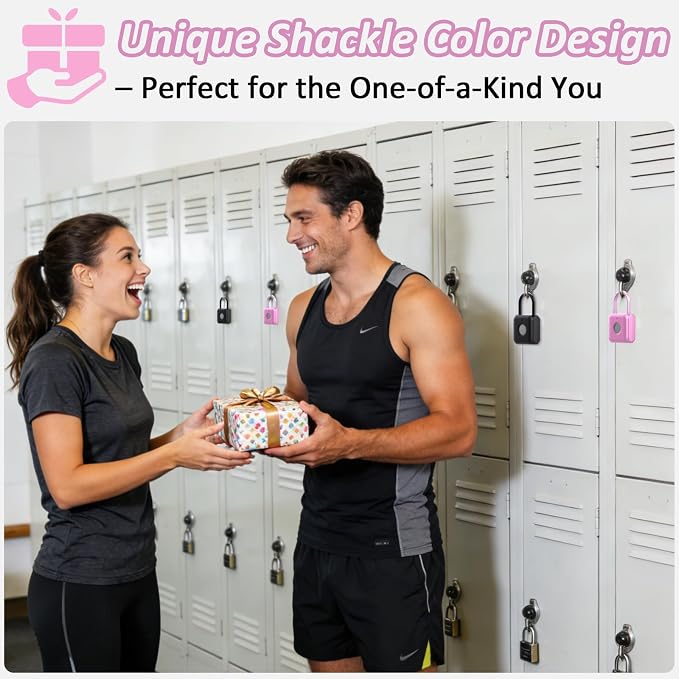 Pothunder Fingerprint Padlock, Smart Padlock, Locker Lock, Combination Lock, Fingerprint Lock with APP Unlock, USB Rechargeable, Suitable for Gym Locker, Door, Locker(Pink)