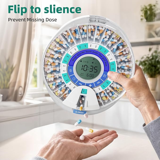 Windtrace Automatic Pill Dispenser for Elderly, Electronic Monthly Pill Organizer with Alarm & Light, 28 Day Smart Lock Medication Dispenser, Timed Pill Dispenser Machine for Prescriptions & Vitamins