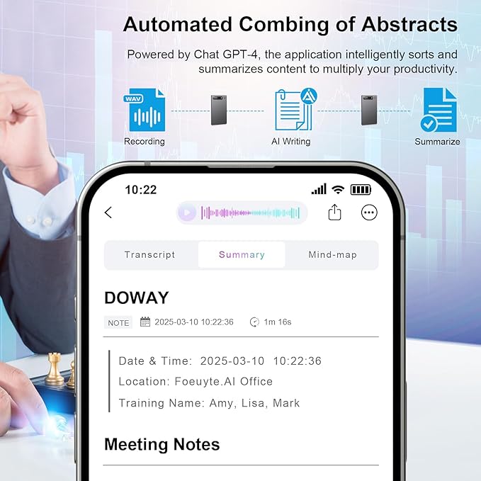 AI Voice Recorder,App Control Card Recorder with Case, Voice Recorder with Transcription, Support 23 Languages,64GB Memory, Audio Recorder for Meetings, Lectures, Calls