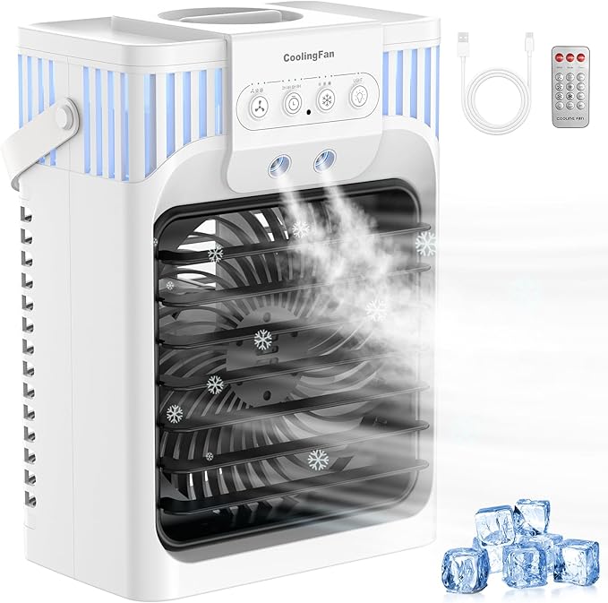 Portable Air Conditioners, 4-IN-1 Personal Evaporative Air Cooler with Remote, 3 Speeds & 3 Mist, 7-Color Night Light, 2-8H Timer, 1200ML Mini Air Conditioner Cooling Fan for Bedroom Office Home