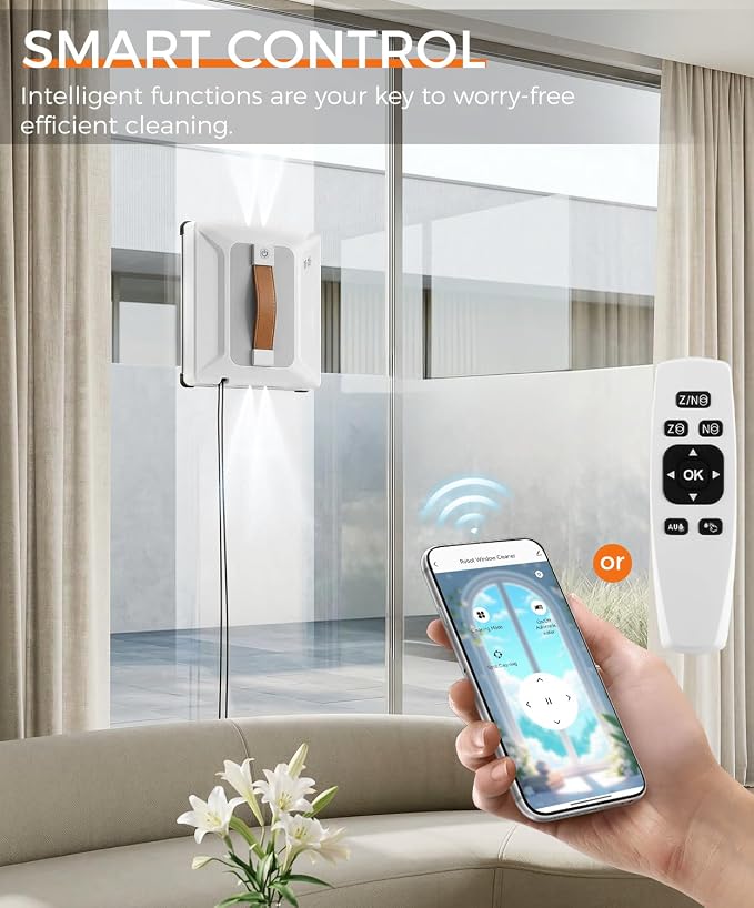 FRUITEAM Automatic Window Cleaning Robot with Smart Edge Recognition and Path Planning, with 4 Water Spray, APP and Remote Control, Triple Safety System Anti-Drop for Windows, Doors & Glass