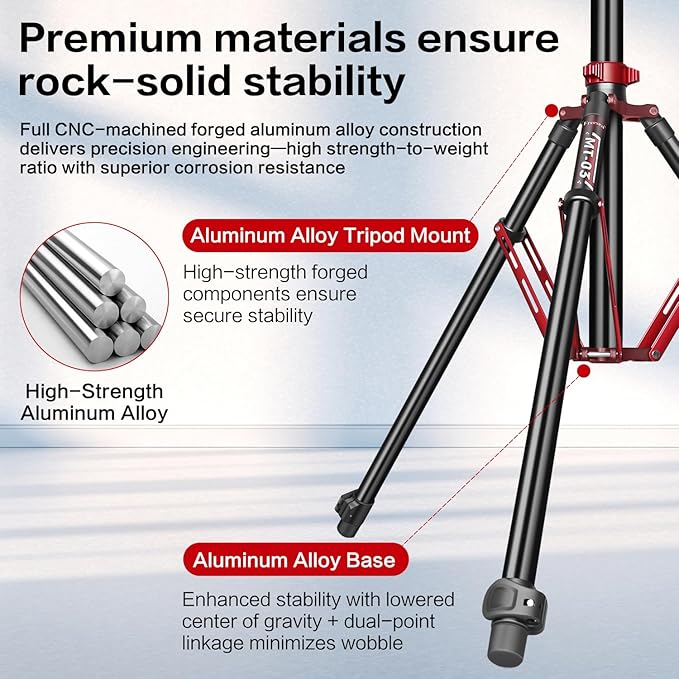 FreeSea Light Stand Photography - 1.4in(36mm) Oversized Tubes Heavy Duty Stand, Aluminum Alloy Construction, 106in Tall Tripod with Flip-Lock & Gas Spring, Holds Softboxes/Ring Lights up to 5KG