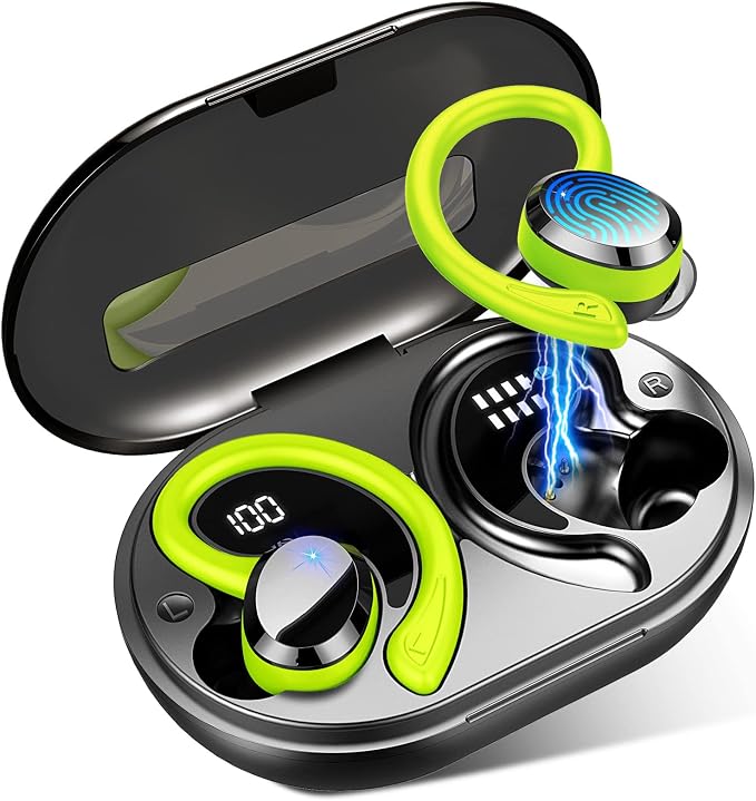 Wireless Earbuds Sport, 2025 Bluetooth 5.3 Headphones Bass Hi-Fi Stereo Over Ear Buds, 48Hrs Noise Cancelling Headset with Earhook, IP7 Waterproof Earphones Workout Running for Laptop Pad Android iOS
