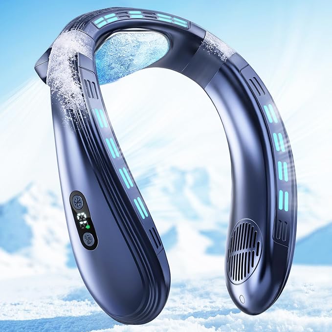 Neck Air Conditioner Portable, Neck Fan with Large Cooling Plate & NTC Control,Upward & Downward Back Airflow, 6000mAh Bladeless Wearable Fan for Outdoor, Travel, Office, Golf (Dark Blue)