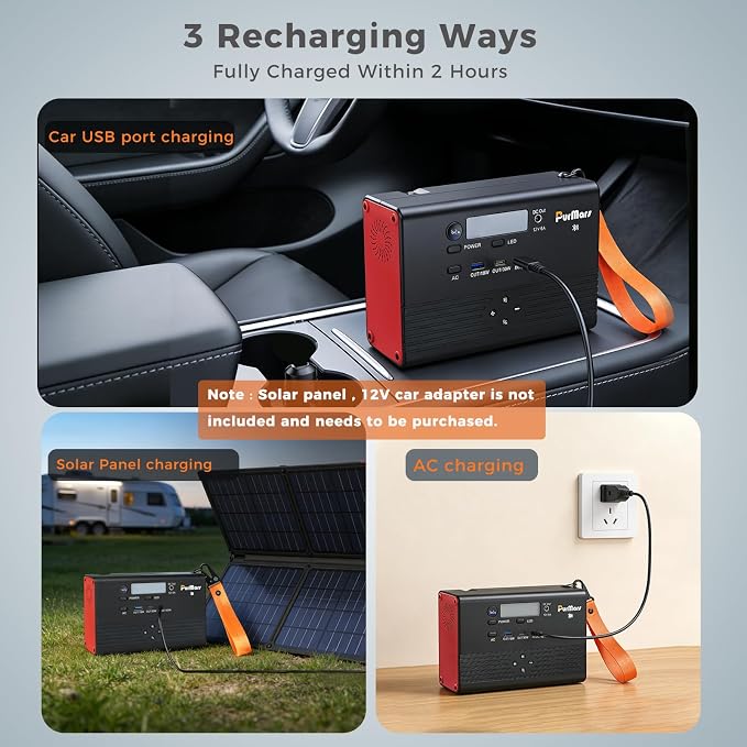 Portable Power Station, 92Wh/100W Mobile Power Bank with Bluetooth Speaker + FM Radio, PD Fast Charging, 110V AC Output, Multiple Output Ports-Ideal for Camping and Emergency Power