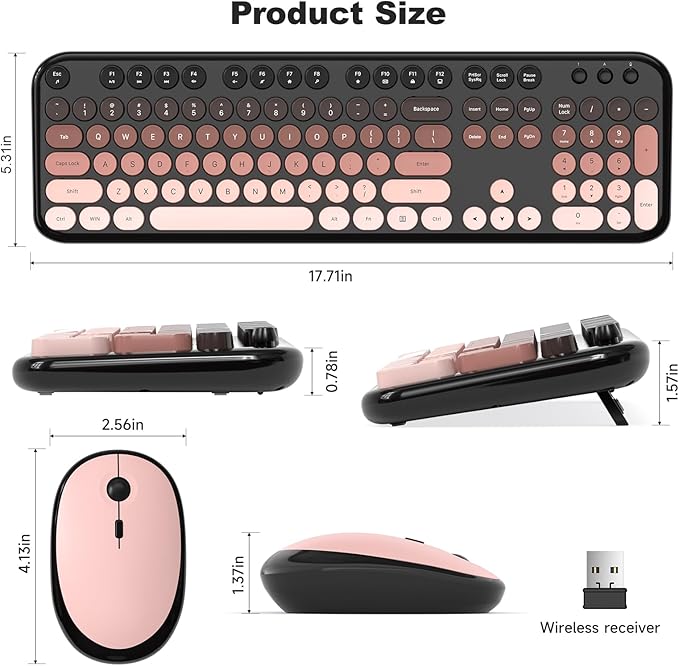 MOFII Wireless Keyboard and Mouse Combo - BlackBerry Gradient Full-Sized Plug and Play Colorful Computer Keyboards - 104 Keys Round Keycap USB 2.4G Cute Keyboard for Windows/Laptop/Mac/Desktop/PC