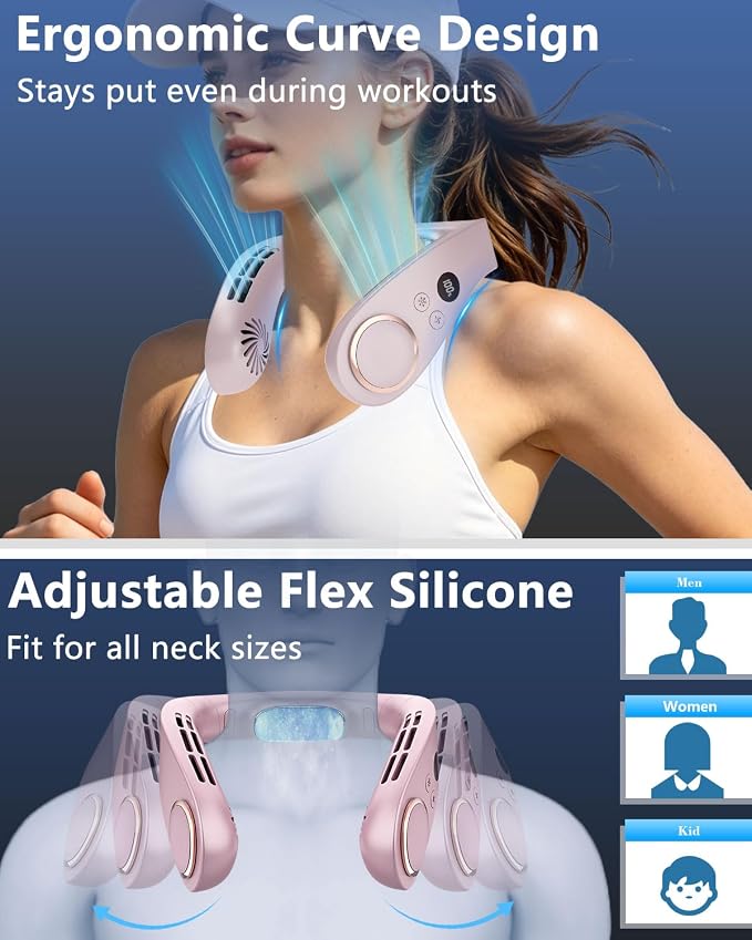 AJGJF Neck Fan with Cooling Plate,5500mAh Battery Operated, Silent 360° Cooling Personal Fan, 5 Speeds and 3 Temp Modes, 24H Max Long Lasting,LED Power & Gear Display, Necklace Fans for Summer Beach