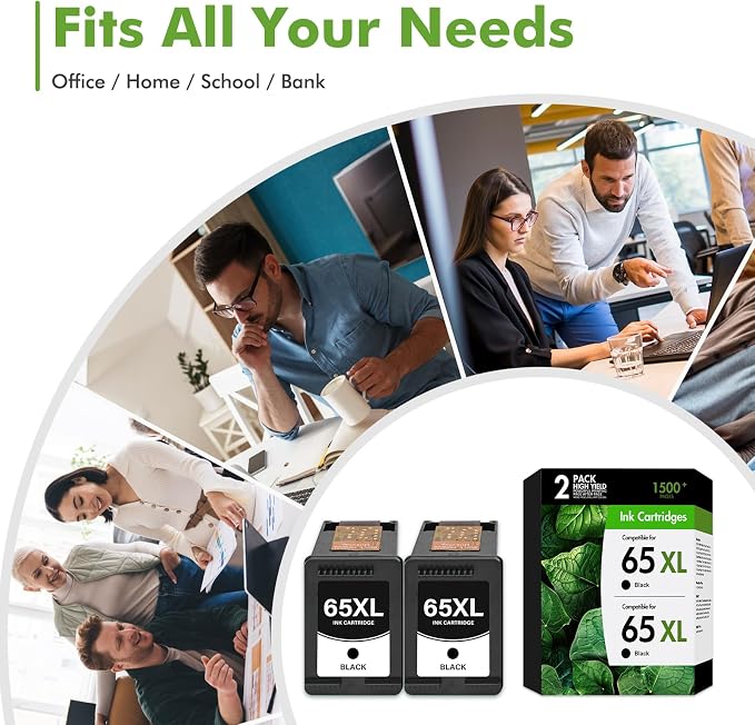 65 65XL Black Ink Cartridges Replacement for HP 65XL Black Ink Cartridge Work for Envy 5055 DeskJet 3755 3700 3772 2600 3752 Envy 5000 5052 5070 Printer High Yield Black 2-Pack