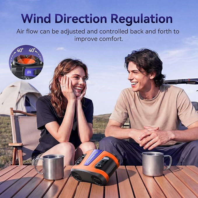 Doublepow 24000mAh Portable Waist Fan, Personal Fan, Dual Air Ducts Motors, 2026 Upgrade Equipped Charging Dock Storm Mode 1-100 Roller Adjustmen, Wearable Neck Clip On Belt, for Outdoor, Work(Orange)