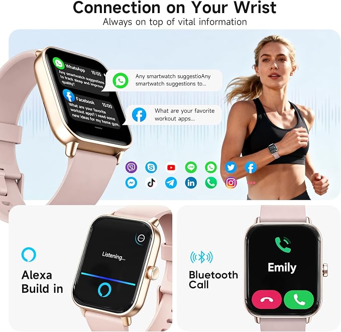 Smart Watch for Women,1.85 inch AMOLED Touchscreen for Android & iPhone Alexa Built-in Bluetooth Calls,Fitness Watch 110+ Sport Modes Heart Rate/Sp02/Sleep/Calories Monitor IP68 Waterproof