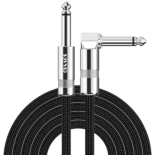 15FT Instrument Cable - Electric Guitar & Bass Cable with Right Angle 1/4 Inch Connector, Black