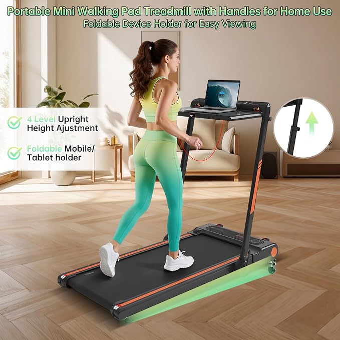 Walking Pad with Incline and Handle Bar, 3.0HP Electric Protable Mini Walking Pad Treadmills for Home Small Space, Small Treadmill for Exercising, 0.6-7.6MPH, 350LB Capacity