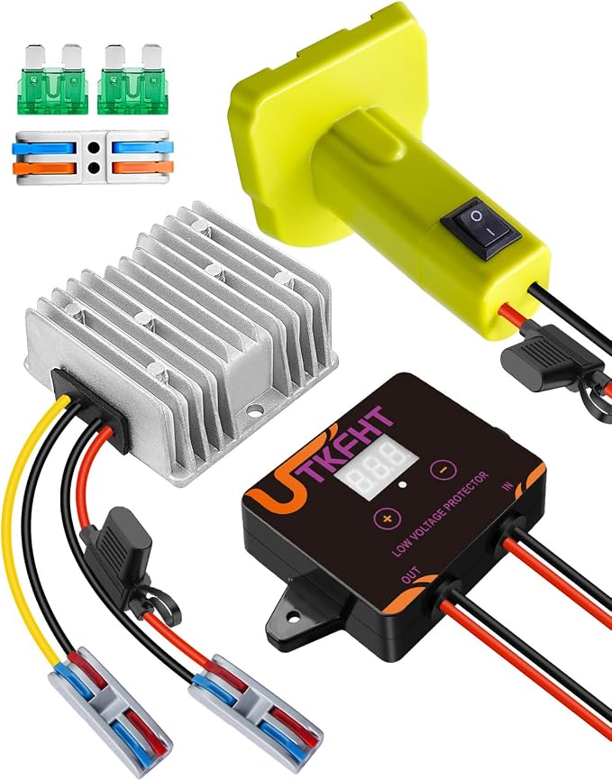 18V to 12V Step Down Voltage Converter Compatible with Ryobi 18V Battery, DC Voltage Regulator 15A MAX 120W Power Wheel Battery Adapter, Step Down Converter with Upgrade Low Voltage Protection