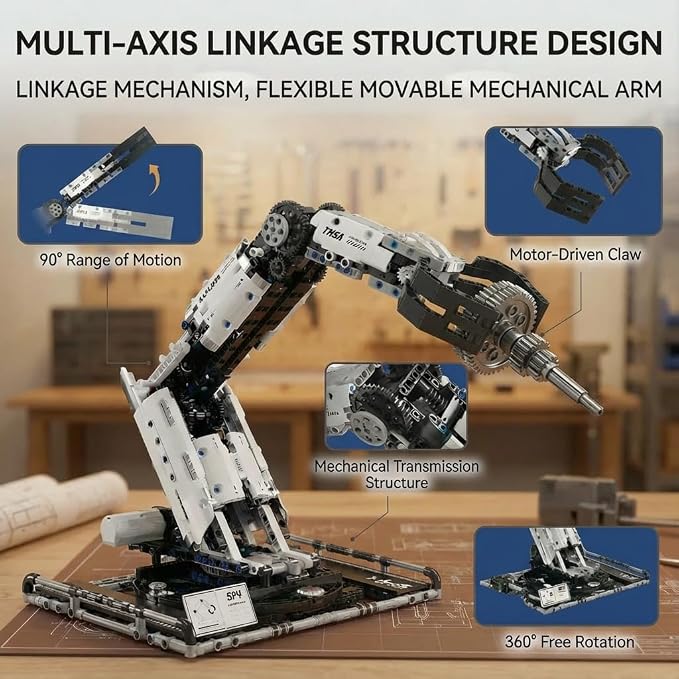 1029 PCS STEM Robotic Arm Kit for Kids Ages 8-16, Programmable DIY Robot Arm Building Toy with APP & Remote Control, Engineering Coding Robotics Kit, Educational Science Gift for Boys Girls