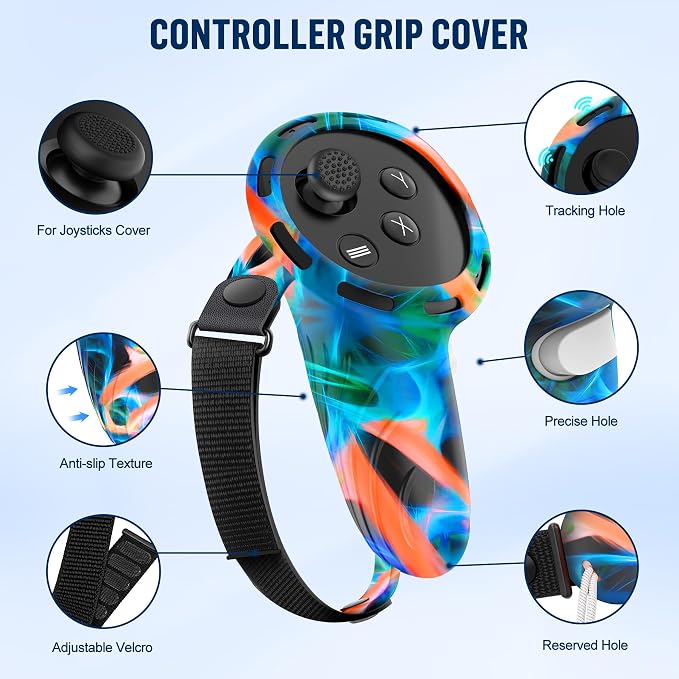 Silicone Cover Set Compatible with Meta/Oculus Quest 3s Accessories, Silicone Face Cover, Controller Grip Cover, Camera Lens Protector, VR Shell Cover, Protective Lens Cover, Not Fit Quest 3