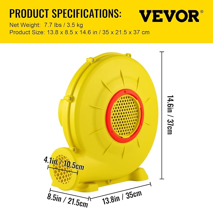 VEVOR Inflatable Blower, Electric Air Blower, Bounce House Blowing Pump, Commercial Corded Fan Pump for Castle Wate Slides Water Slide Bouncy Castle