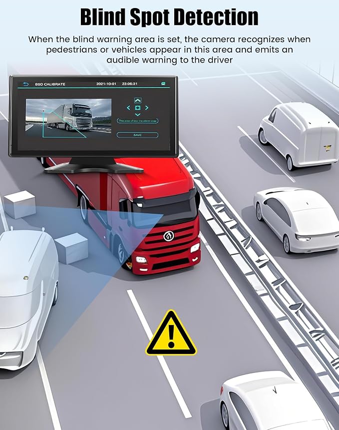 5 Channel Backup Camera System for Truck & RV – 10.36” IPS Touch Screen Monitor with 5 1080P HD Cameras, Smart BSD Alert, DVR Loop Recording, IP69 Waterproof Dash Cam for Semi Truck, Trailer, Van