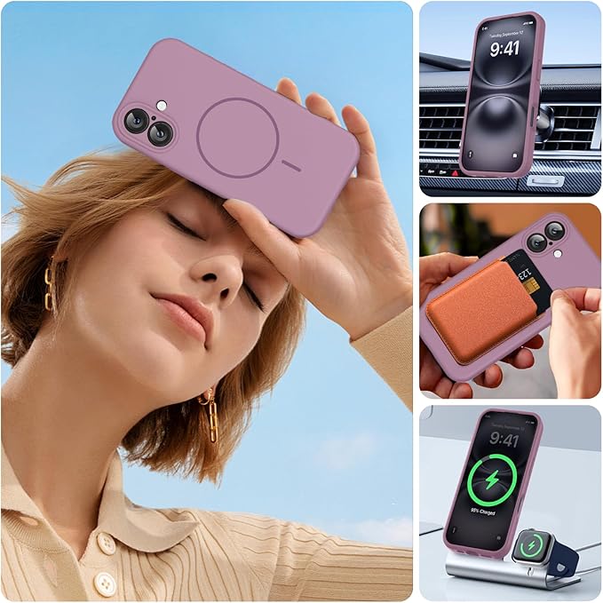 Miracase Magnetic for iPhone 16 Plus Case, [Soft Anti-Scratch Microfiber Lining], Magnetic for MagSafe, Liquid Silicone Shockproof Drop Protection Phone Case for 16 Plus,Blackcurrant