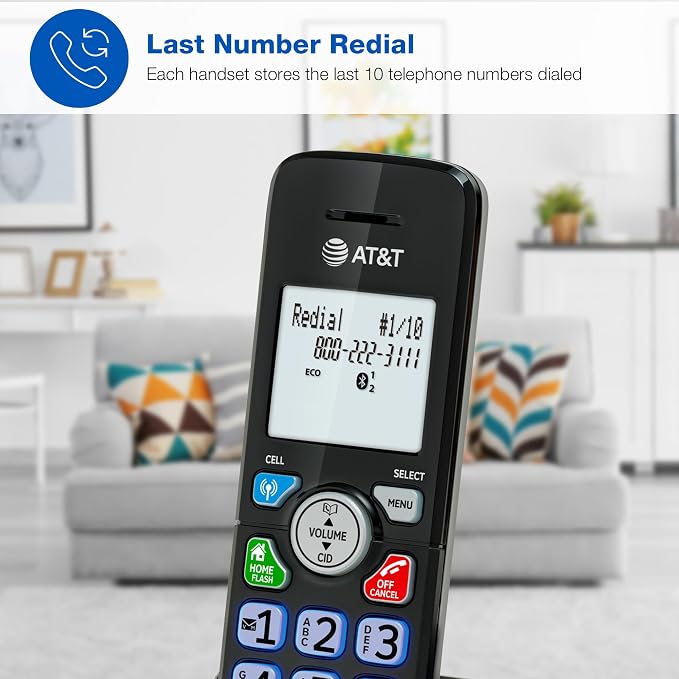 AT&T DECT 6.0 Cordless Phone, 2-Handset – Smart Call Blocker, Bluetooth Connect to Cell, Caller ID Announce, Answering Machine | DL72279