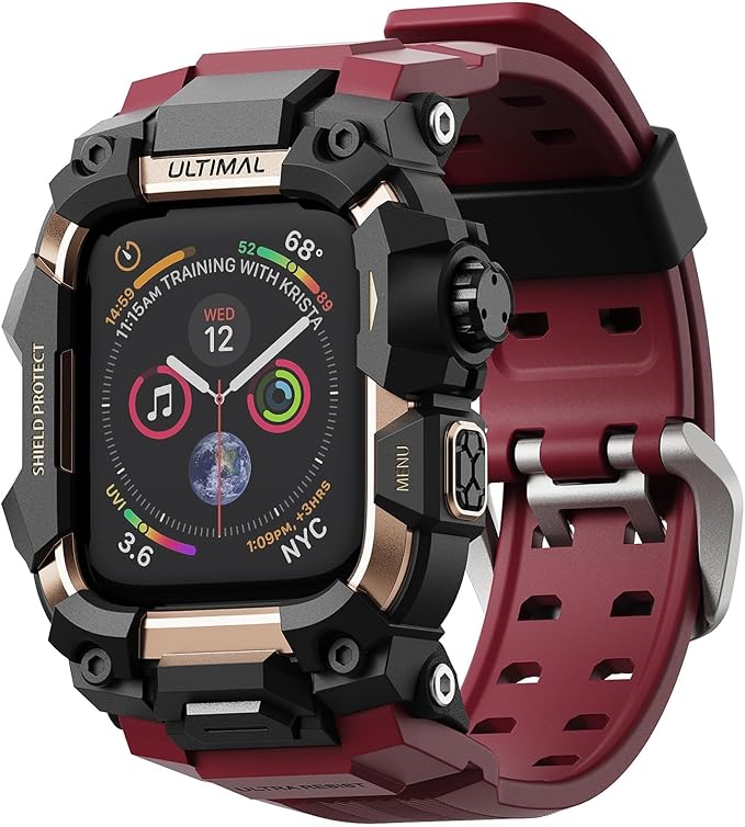 ULTIMAL Rugged Case with Band for Apple Watch 45mm,Compatible with Apple Watch Series 9/8/7 45mm Band Men,Military Grade Shockproof Bumper Cover for iWatch Tactical Band Men (45mm, Red)
