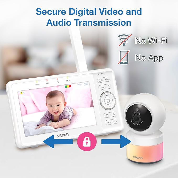 VTech Video Baby Monitor VM5263, 5" HD LCD, Pan-Tilt-Zoom, White