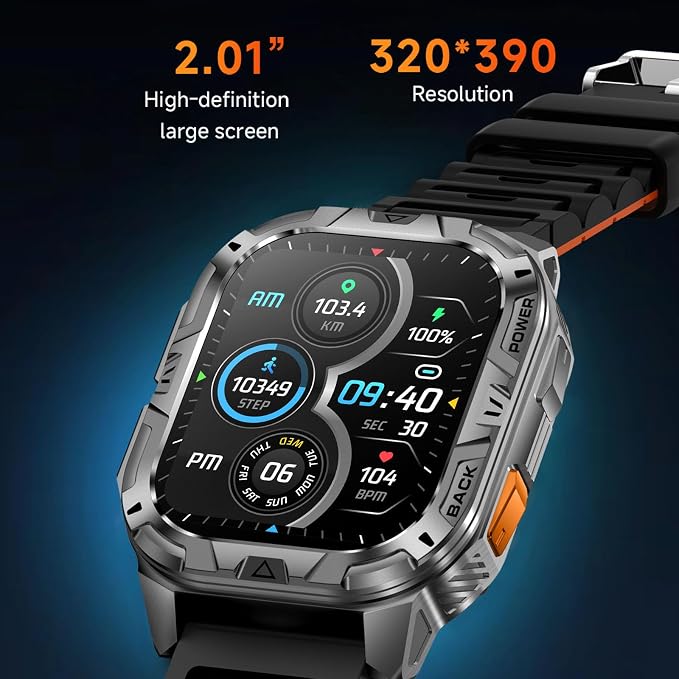 MIDDOW Military Smart Watch for Men (Answer/Make Calls), 2.01" Fitness Tracker with Flashlight/60 Days Battery/Heart Rate/Sleep Monitor/IP68 Waterproof/100+ Sports Modes for Android iOS (2 Bands)