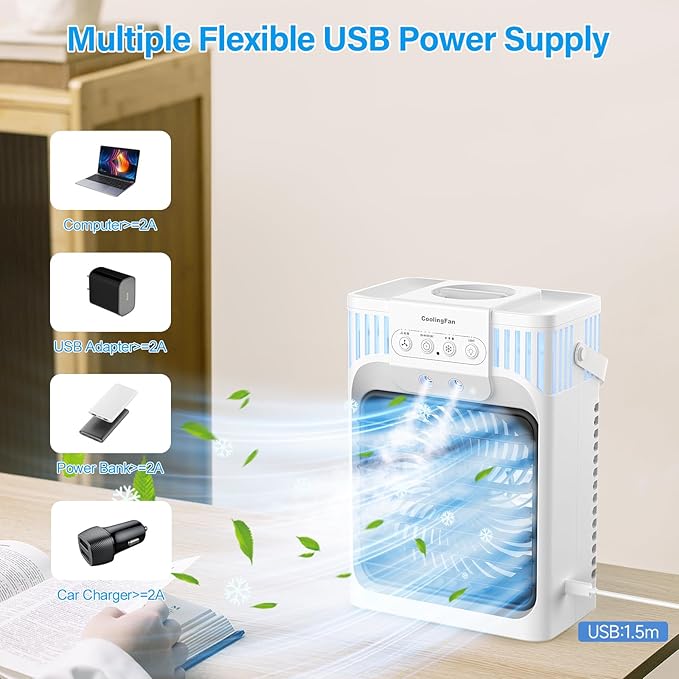 Portable Air Conditioners, 4-IN-1 Personal Evaporative Air Cooler with Remote, 3 Speeds & 3 Mist, 7-Color Night Light, 2-8H Timer, 1200ML Mini Air Conditioner Cooling Fan for Bedroom Office Home