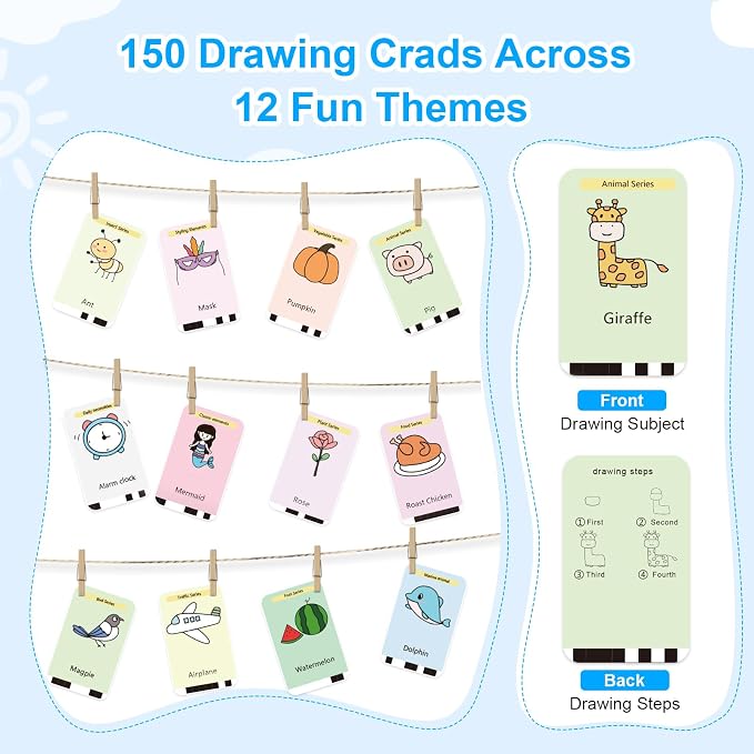 Drawing Robot for Kids Toy, Gifts for 3 4 5 6 7 8 9 Year Old Boys & Girls | Robot Drawing Machine, Electric Music Painting Learning Toys, Birthday Christmas Gifts, 150 PCS Cards, 12 Color Pens, Blue