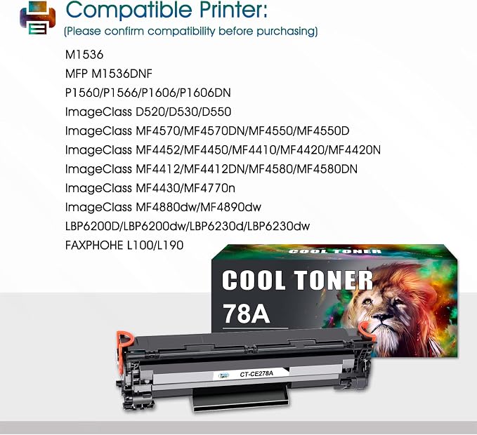 Cool Toner Compatible for HP 78A CE278A P1606DN Toner Cartridge for HP P1606dn P1606 M1536dnf P1566 HP Laserjet Pro P1606dn P1606 M1536dnf HP Laserjet 78A Ink Toner Cartridge Printer (Black,2 Pack)