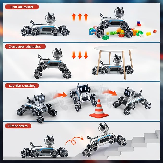 Robot Dog, RC Stunt Car for Kids Adults, 8WD Eight Wheeled Stunt Robots Dog with LED Eyes and Music, Gesture Sensing & 2.4Ghz Remote Control Cars, Rechargeable Indoor Outdoor Toy Gift for Kids 6-12