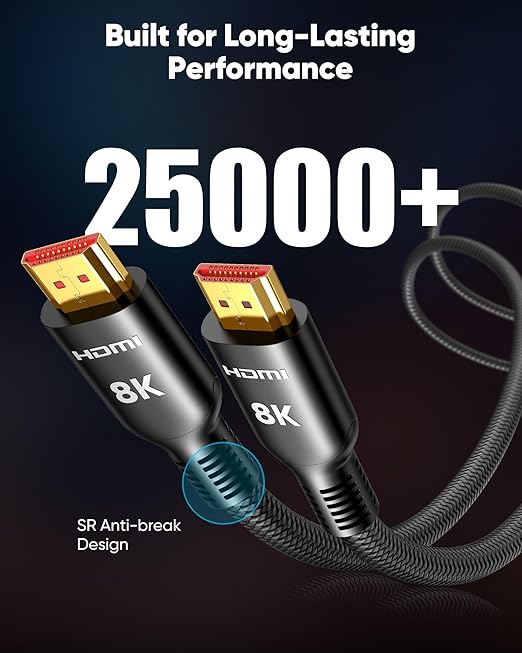 Highwings Long HDMI Cable 25FT, 8K 4K HDMI 2.1 Cord Ultra High Speed[48Gbps 8K@60Hz 4K@120Hz], Heavy Duty, Flexible,Braided, eARC, HDCP 2.2&2.3, HDR 10-Compatible with HDTV,Projector,Monitor and More