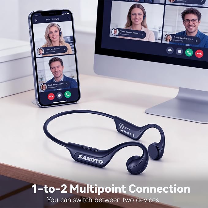MONODEAL Bone Conduction Headphones Bluetooth Open Ear Headphones with Mic | EQ ModeSwitching Lightweight Bone Conduction Earbuds IP65 Waterproof