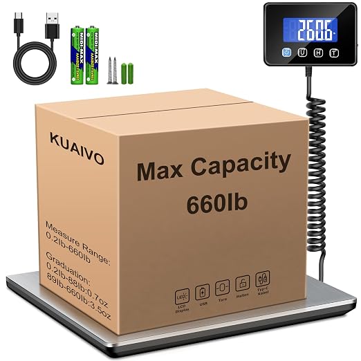 KUAIVO 660 lb Shipping Scale with Large LCD Display, Heavy Duty Postal Scale, 7 oz Accuracy, Digital Package Scale for Warehouse, Freight, Industrial and Home Business