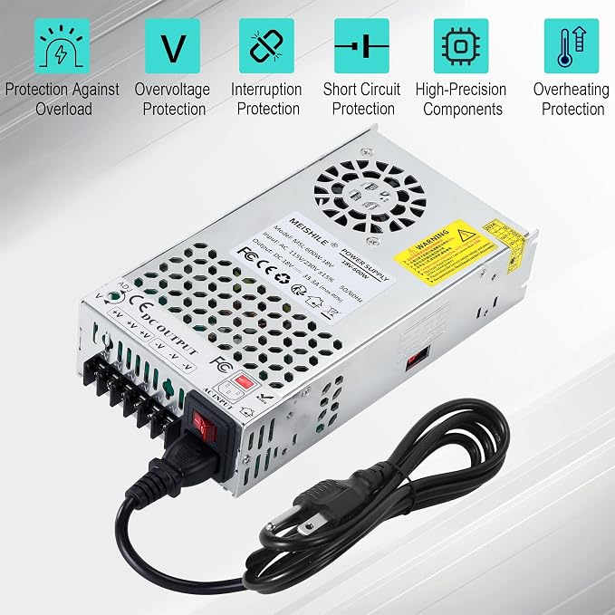 18V 33.3A 600W Switching Power Supply Adapter AC to DC Transformer Converter for LED Driver Strip Light Lamp, Amplifier, Machine, 120V 110V to 18Volt 5A 10A 15A 20A 25Amp