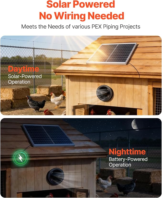 VEVOR Solar Powered Fan, 20W Solar Panel with Battery Storage, 220 CFM Airflow, Adjustable Panel Angle, 2030 RPM High-Speed, Fast Air Exchange for Greenhouse, Grow Tents, Chicken Coops, Shelters