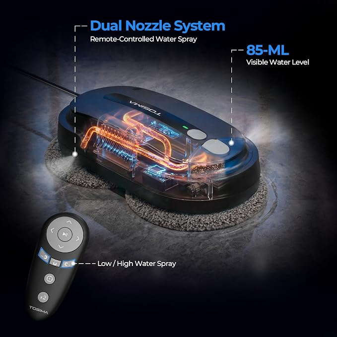 Tosima X1 Window Cleaning Robot, 6400Pa Intelligent Variable Suction, Dual Auto-Spray Smart Window Cleaner with Smart Navigation, Remote Control and Triple Safety, Anti-Drop, for All Smooth Surfaces