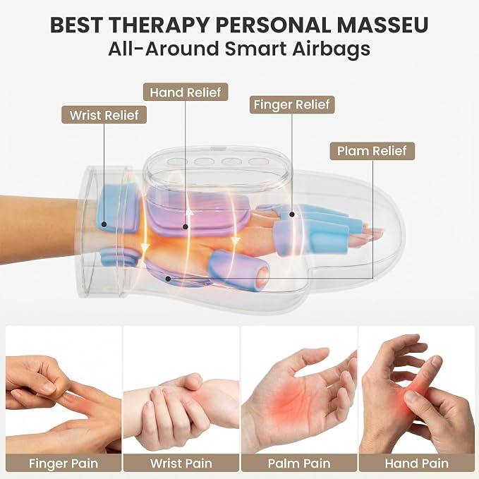 Hand Massager with Heat and Compression,2026 Updated Cordless Portable Therapy Glove,Arthritis & Carpal Tunnel Relief,Portable for Home,Office,Travel – Great Gift for Men and Women